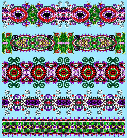 Cartoon ornament floral vector seamless borders 03