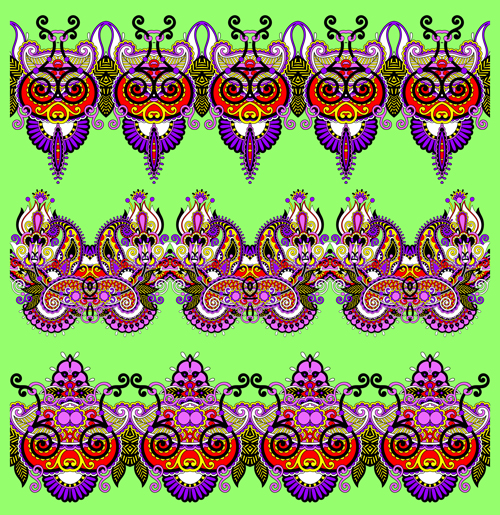 Cartoon ornament floral vector seamless borders 04