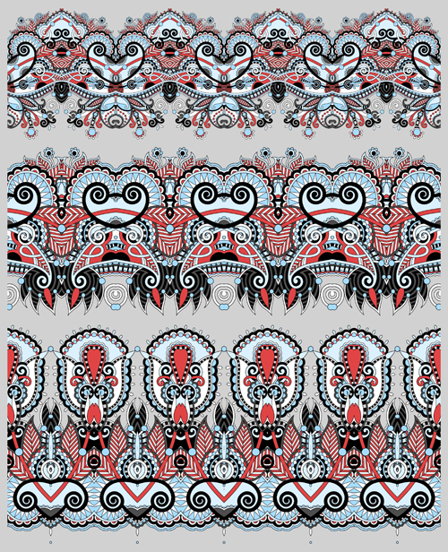 Cartoon ornament floral vector seamless borders 05