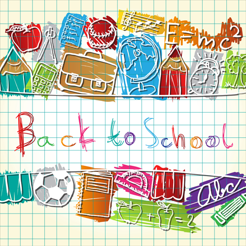 Colored pencil hand drawn school elements vector 02