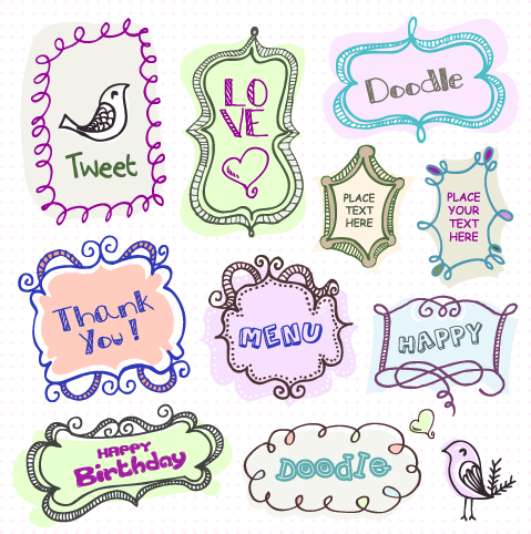 Cute baby hand drawn frames vector 03