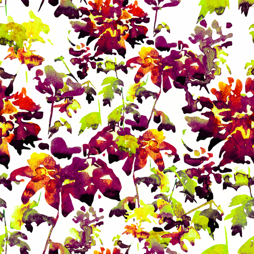 Disarray watercolor flowers vector seamless pattern 01