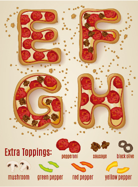 Exquisite pizza alphabet design vector 02