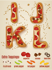 Exquisite pizza alphabet design vector 03