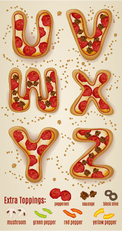 Exquisite pizza alphabet design vector 06