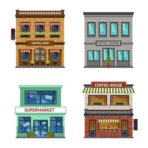 Flat style buildings template vector material 01