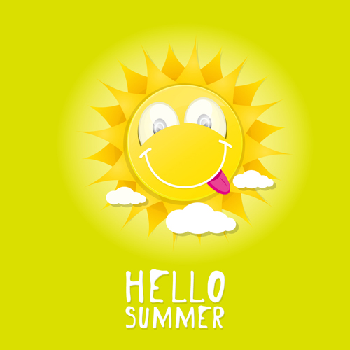 Funny sun cartoon summer vector background 08