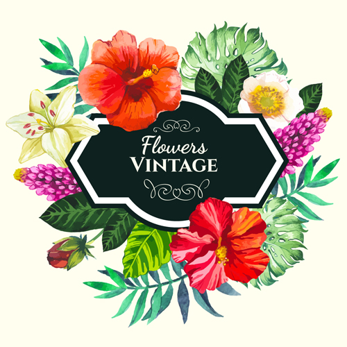 Garden flower frame design art vector 04