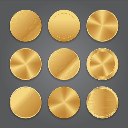 Round gold button vector set