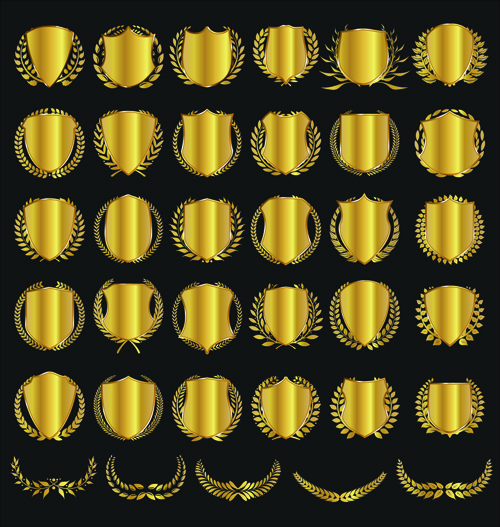 Golden badge with laurel wreaths vector material 01