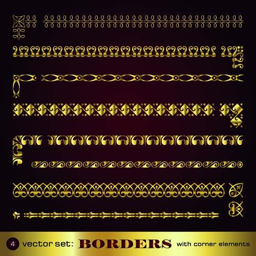 h corners elements vector graphic 02 Golden borders with corners elements vector graphic 02