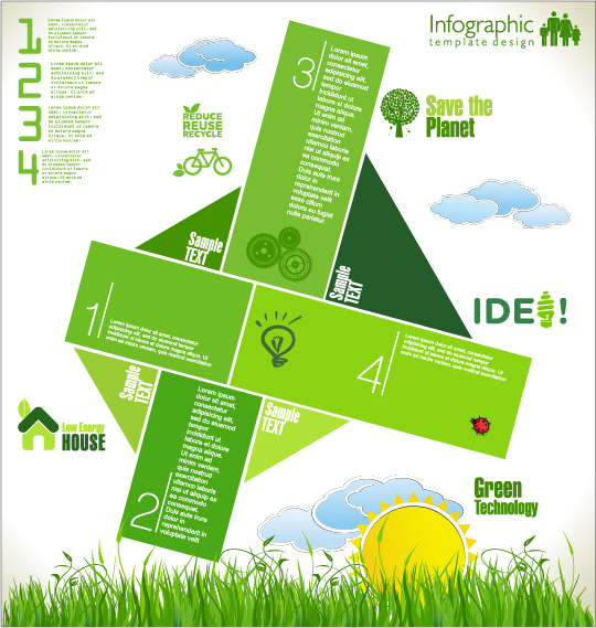 Modern ecology infographics green template vector 01