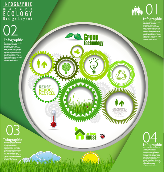 Modern ecology infographics green template vector 05