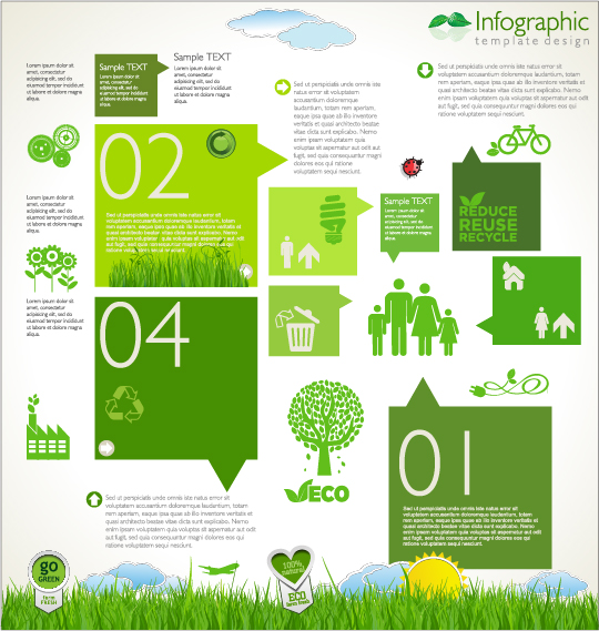 Modern ecology infographics green template vector 09