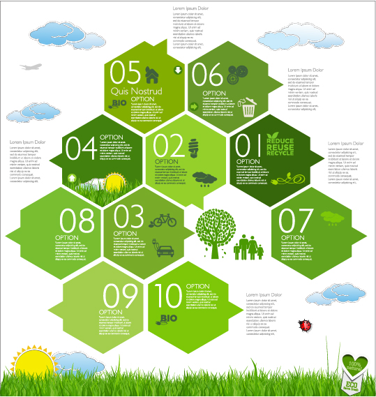 Modern ecology infographics green template vector 10