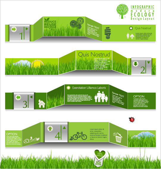 Modern ecology infographics green template vector 11