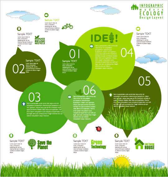 Modern ecology infographics green template vector 15
