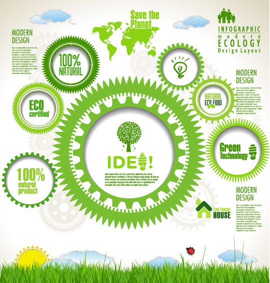 Modern ecology infographics green template vector 17