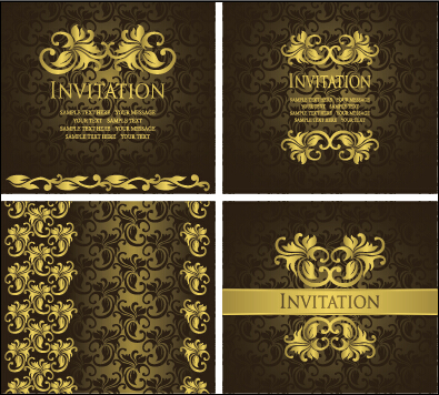 nt invitation card background vector 03 Ornate gold ornament invitation card background vector 03