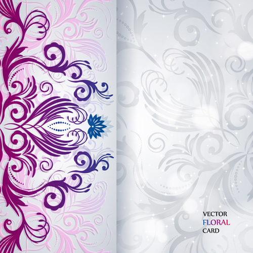 Shiny floral Invitations card design vector set 02
