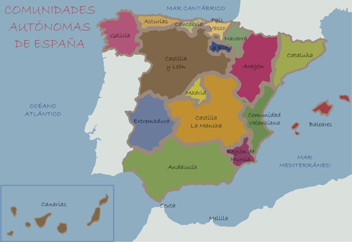 Spain political map vector material