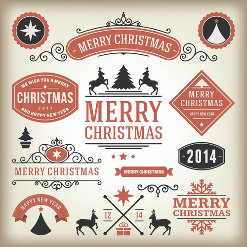 Vintage 2014 Christmas labels elements vector 02