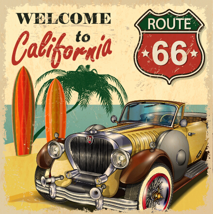 Vintage car poster grunge style vector 03