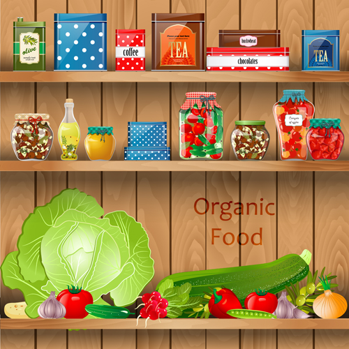 ith food creative graphics vector 02 Wooden shelf with food creative graphics vector 02