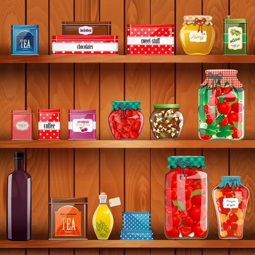 ith food creative graphics vector 03 Wooden shelf with food creative graphics vector 03