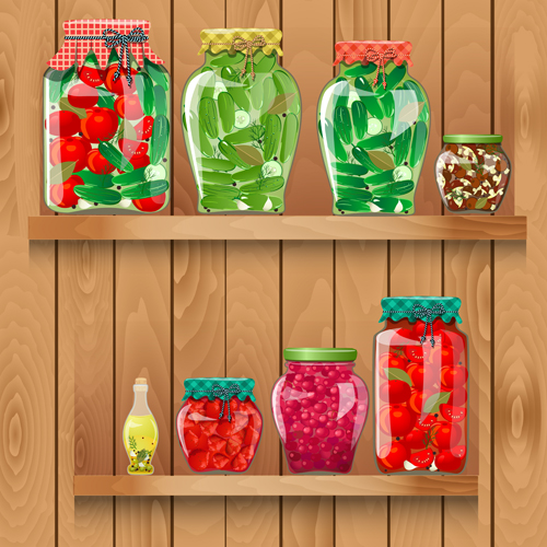 ith food creative graphics vector 04 Wooden shelf with food creative graphics vector 04