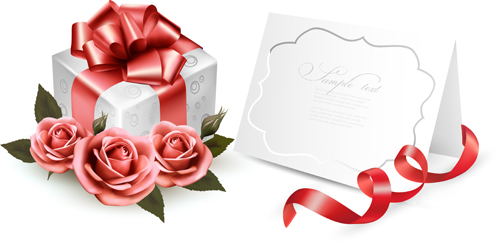 beautiful ribbon flower cards vector 02