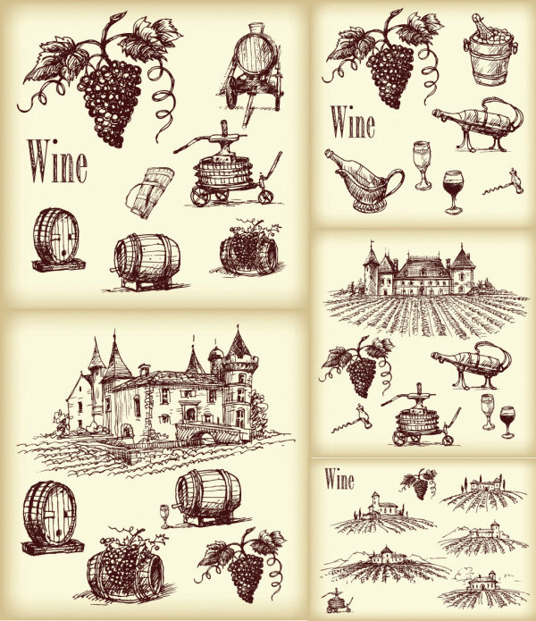 WNE wine cup wine manor grape castle bottles barrels 