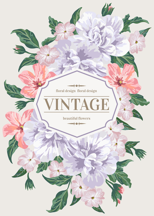 Beautiful flowers with vintage card vectors 01