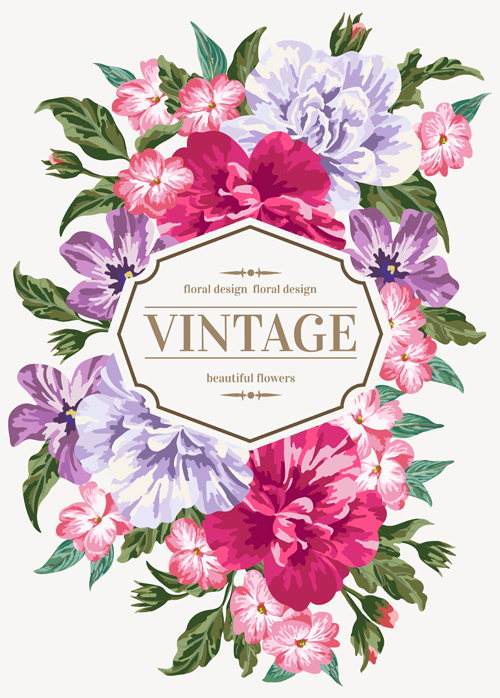 Download Beautiful flowers with vintage card vectors 02 - WeLoveSoLo