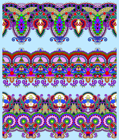 Cartoon ornament floral vector seamless borders 01
