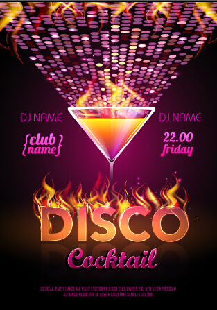 Cocktail disco night party poster vector set 01