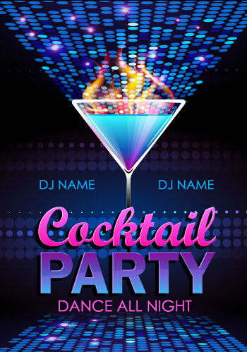 Cocktail disco night party poster vector set 04