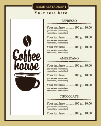 Coffee Price List menu vector