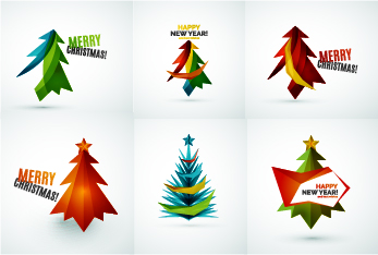 Colored christmas tree with logos vector graphics 01