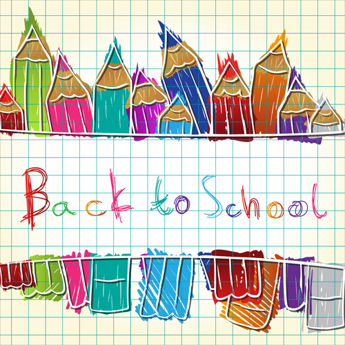 Colored pencil hand drawn school elements vector 01