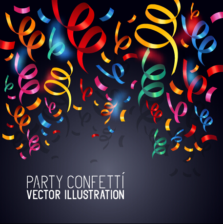 Colorful confetti and ribbon paper vector background