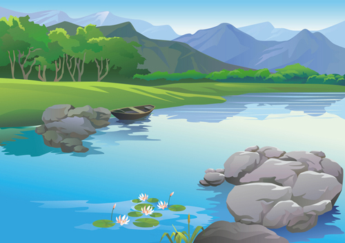 utiful landscapes vector material 02 Drawn beautiful landscapes vector material 02