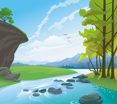 utiful landscapes vector material 03 Drawn beautiful landscapes vector material 03
