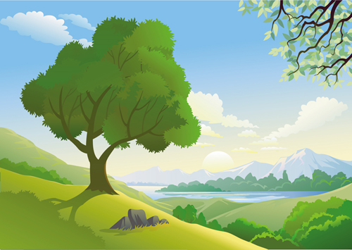 utiful landscapes vector material 04 Drawn beautiful landscapes vector material 04