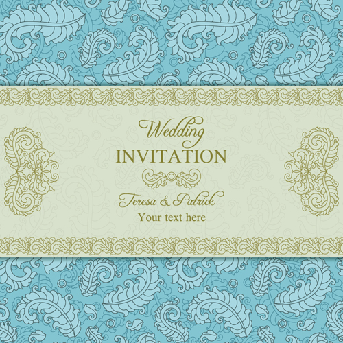 Floral ornate wedding invitation cards vector set 05