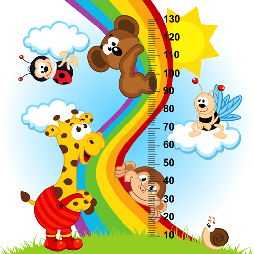 Funny baby height measure cartoon vector 03
