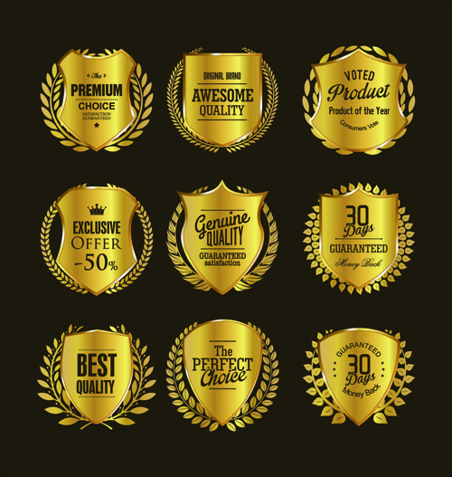 Golden badge with laurel wreaths vector material 03