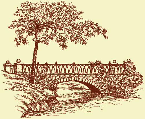 drawn bridges retro style vector 02 Hand drawn bridges retro style vector 02