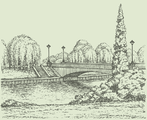 Hand drawn bridges retro style vector 03