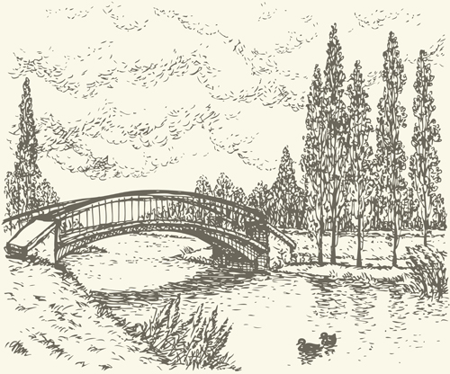 drawn bridges retro style vector 05 Hand drawn bridges retro style vector 05